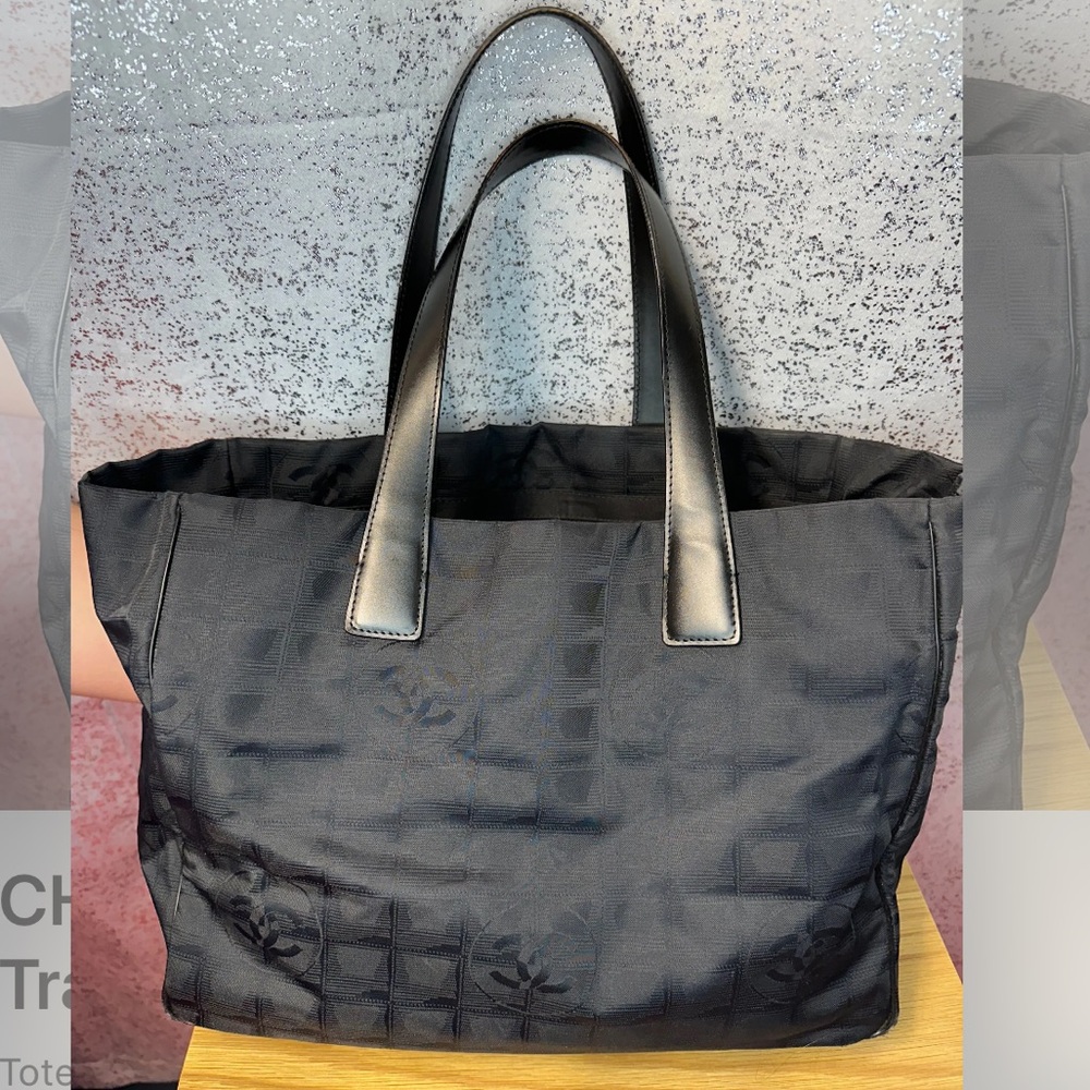 Auth CHANEL Travel Line Tote with CC Canvas in Black - Picture 3 of 6